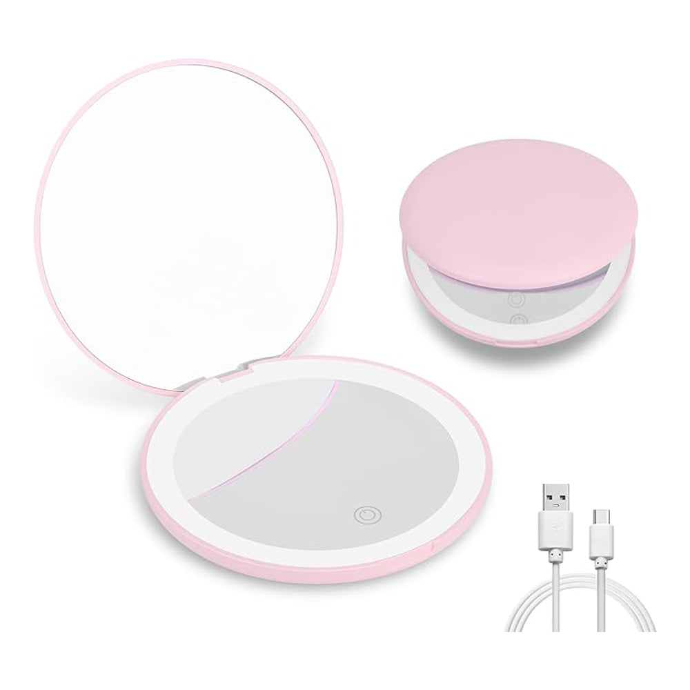 LED Travel Compact Mirror (Double-Sided, Magnifying)