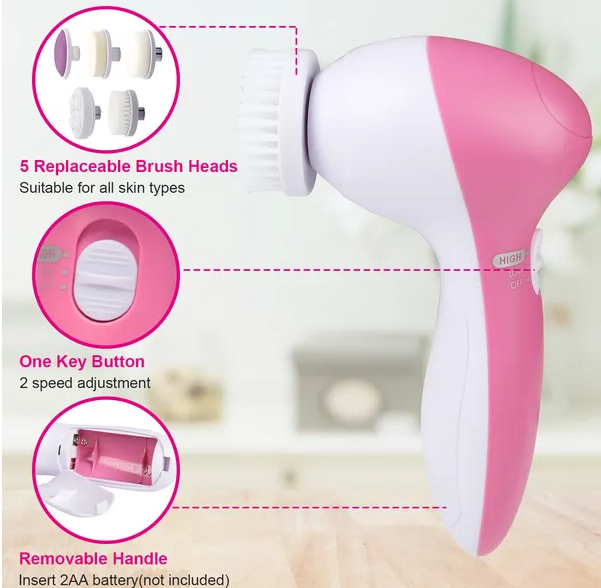 Waterproof Facial Cleansing Spin Brush (5 Heads)